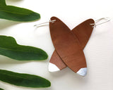 Reclaimed Cherry wood and pure silver statement leaf shaped earring