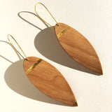 reclaimed Cherry wood and 24k tribal statement leaf-shaped earrings