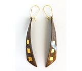 Elegant Walnut wood and 24K gold twist earrings