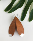 Reclaimed Cherry wood and pure silver statement leaf shaped earring