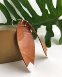 Reclaimed Cherry wood and pure silver statement leaf shaped earring