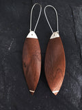 Walnut Wood And Silver Leaf Shaped Twisted Earring