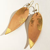Cherry Wood And 24k Gold Twisted Leaf-shaped Earrings with Czech Beads