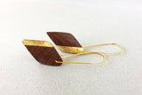 Mahogany Wood And 24k Gold Edged Diamond Shaped Earrings