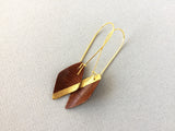 Mahogany Wood And 24k Gold Edged Diamond Shaped Earrings