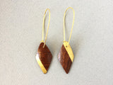 Mahogany Wood And 24k Gold Edged Diamond Shaped Earrings