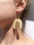 Rainbow Sycamore Wood 24k Gold And Silver Arch Earrings