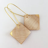 White Sycamore 24k Gold Square Wooden Earrings