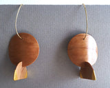 Cherry wood and 24k gold geometric "totem" earrings