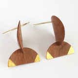 Cherry wood and 24k gold geometric "totem" earrings