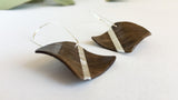 Wavy Walnut Square Earrings With Pure Silver Stripe